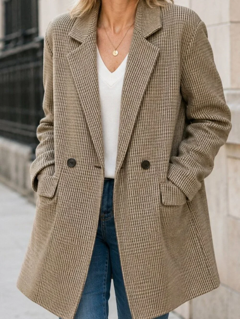 Tailored Fit Trench Style Coat Brown Check Med. Philosophy Chic Professional NWT